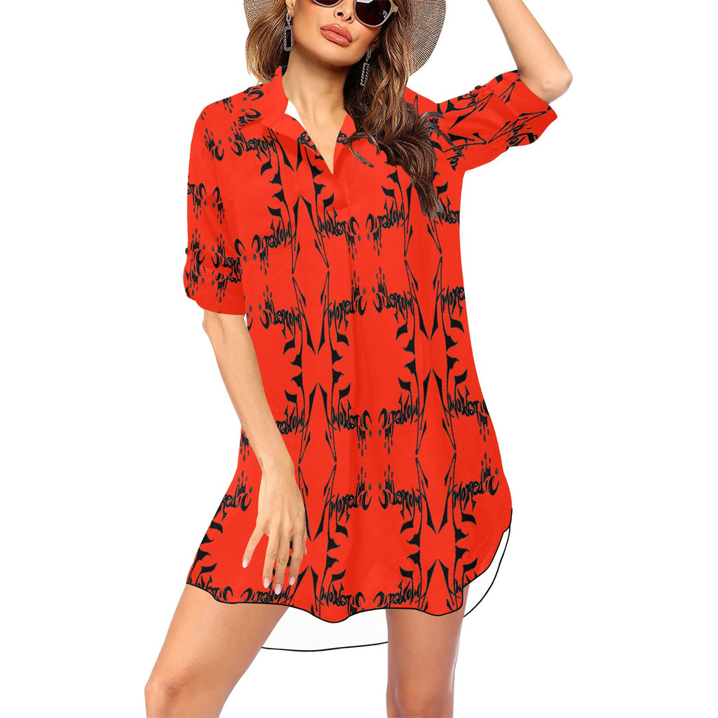 Amoredic Flouncy Chiffon Shirt Dress